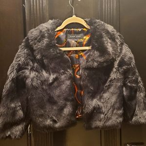 Black Rivet Faux Fur Shell Jacket (Crop) size Small